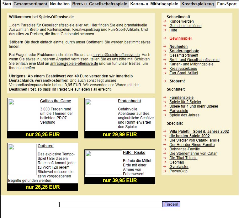 Die spiele-offensive.de kurz nach der Gründung 2002