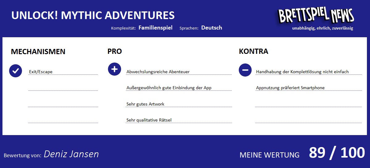 unlock mythic adventures wertung