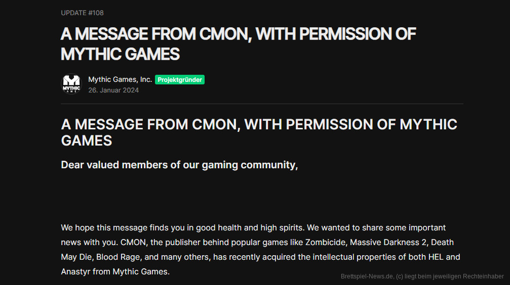 mythic kickstarter update