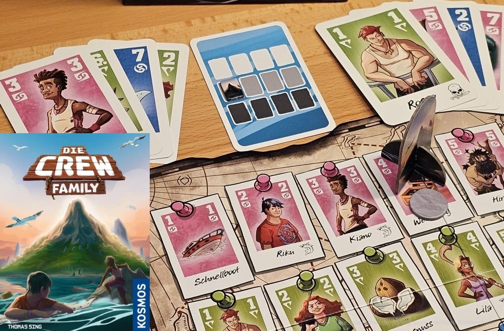 "Die Crew: Family" ist ein kooperatives Kartenspiel für 2–5 Personen ab 8 Jahren mit einer Spieldauer von 5–10 Minuten, in dem wir mit wenig Kommunikation in 35 Szenarien Aufgaben erfüllen müssen.