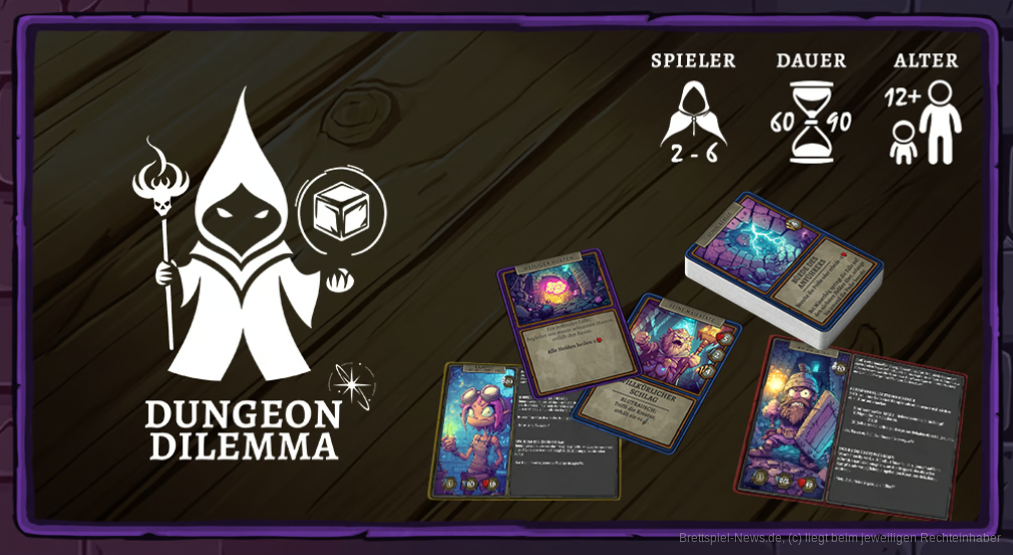 "Dungeon Dilemma" ist ein humorvoller Dungeon-Crawler für 2-6 Personen ab 12 Jahren mit einer Spielzeit von 60-90 Minuten, in dem wir uns mit Würfeln durch 3 Dungeon-Level kämpfen, wobei wir immer der Willkürlichkeit des WÜRFELINATOR! ausgesetzt sind. Unser Ziel ist es schließlich, dem Endgegner Zarlosh entgegenzutreten und ihn zu besiegen.