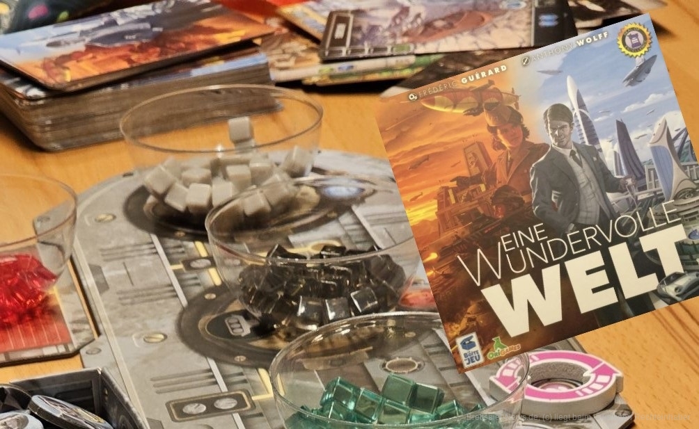 "Eine wundervolle Welt" ist ein Draft- und Engine-Building-Spiel für 1–5 Personen ab 10 Jahren mit einer Spieldauer von ungefähr 45–60 Minuten, in dem wir versuchen, aus unseren gewonnenen Ressourcen die meisten Siegpunkte zu generieren.