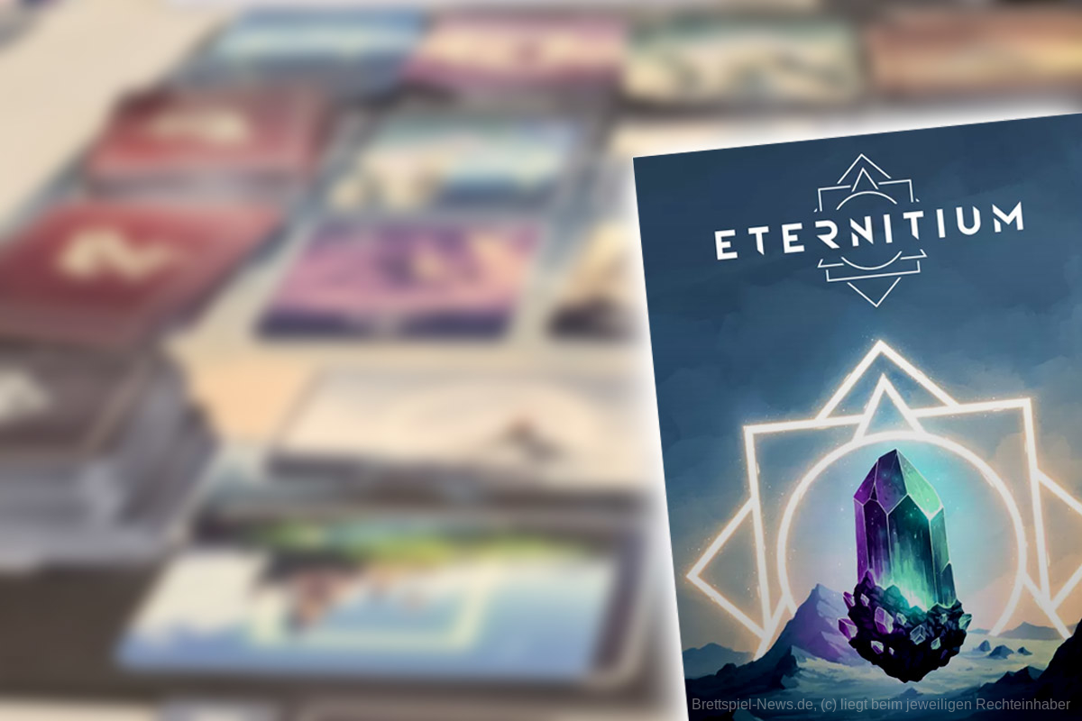 "Eternitium" ist ein einfach gehaltenes Deckbau-Spiel für 1-5 Personen ab 10 Jahren mit einer Spielzeit von 20-30 Minuten, in dem wir mit Glück und Taktik versuchen, durch Portale zu reisen, um das namensgebende "Eternitium" zu finden.